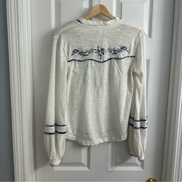 Free People Blouse Embroidered Floral White Blue Boho Dainty Size Extra Small - Picture 5 of 8